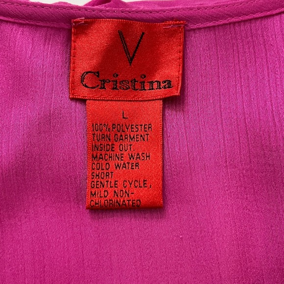 V Cristina Woman's Blouse Size‎ L Fuchsia Ruffle Blouse Romantic Barbie Feminine - Picture 9 of 10
